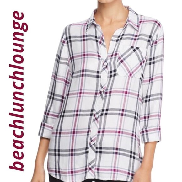 NWT BEACH LUNCH LOUNGE Bailey Long Sleeve Soft Plaid Button Up Shirt, Size Small - Picture 9 of 9